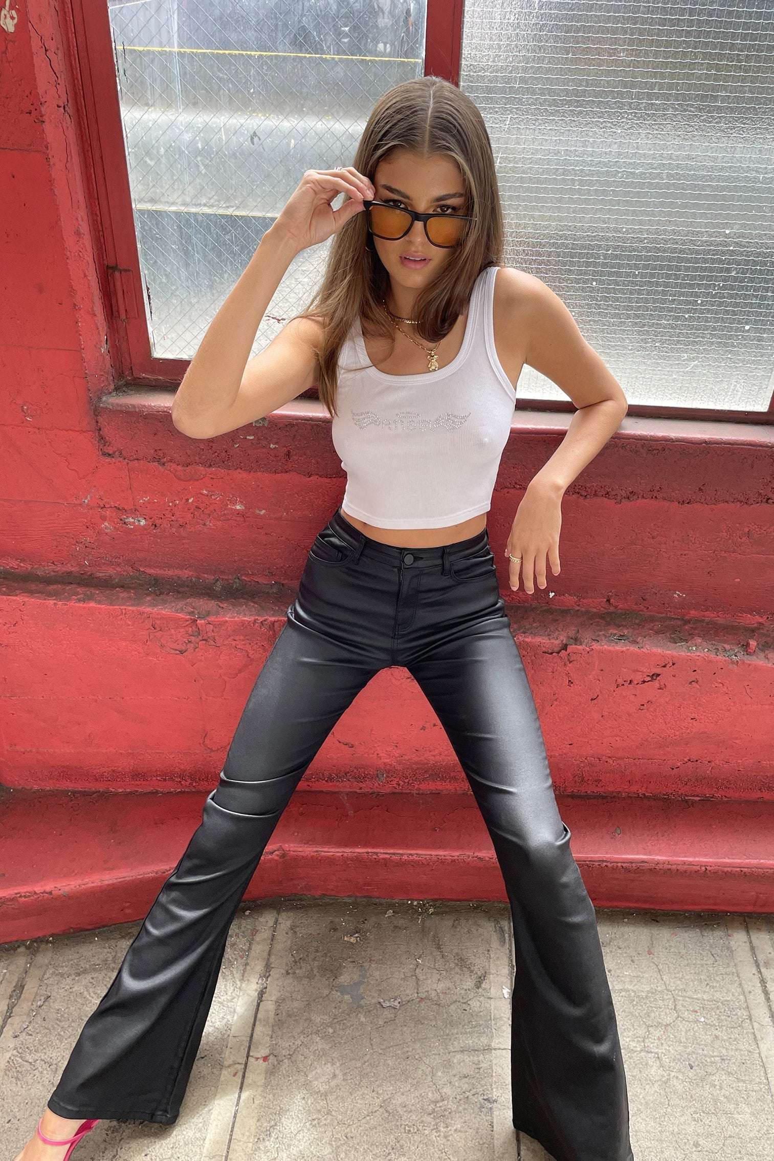 Luna | Flare Style Faux Leather Jeans