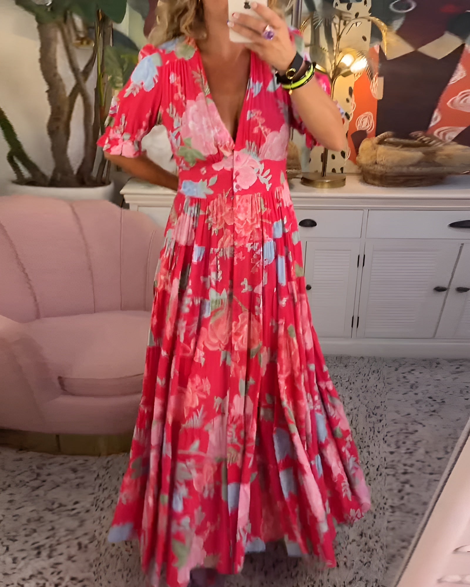 Carine | Dress with Pockets in Floral Pattern