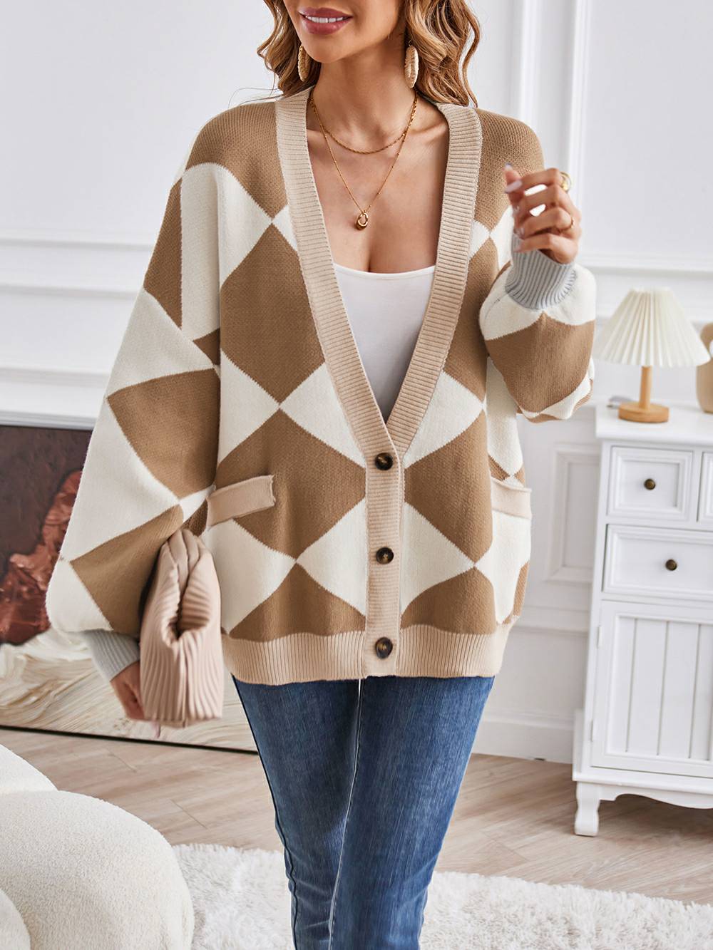 Metric | Sweater with Colorful Blocks and V-Neck