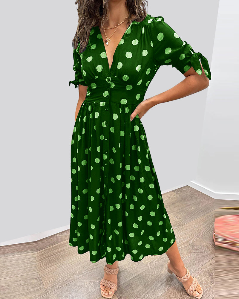 Mina™ | Dress with a V-neck and Dots