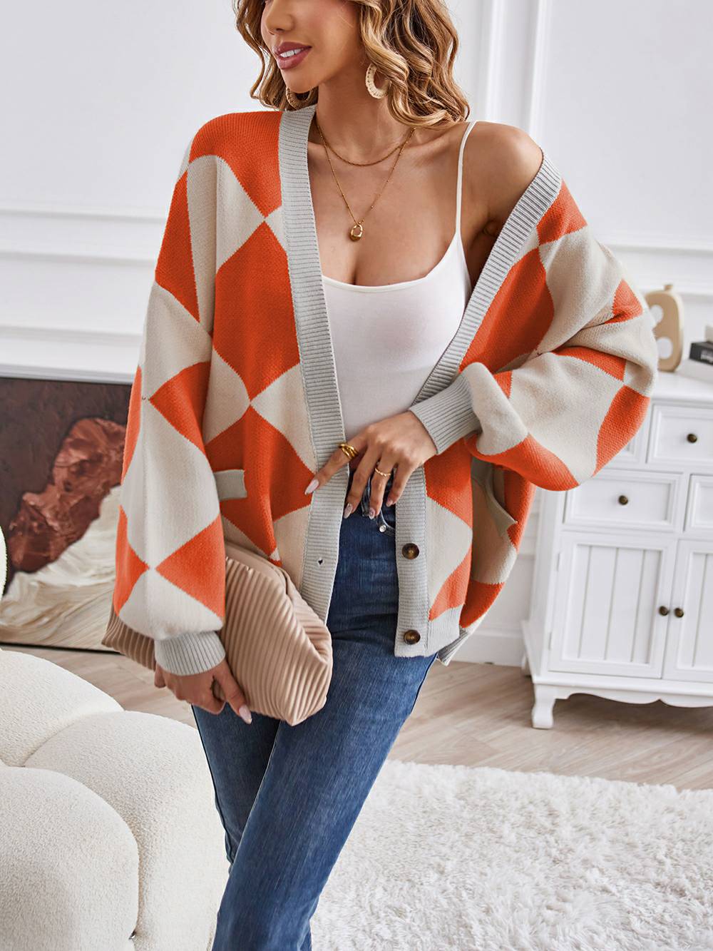 Metric | Sweater with Colorful Blocks and V-Neck