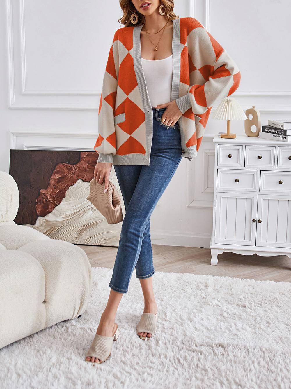Metric | Sweater with Colorful Blocks and V-Neck