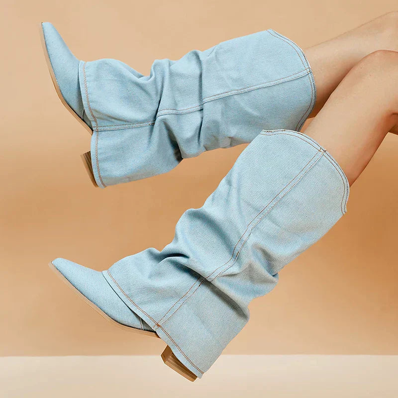 Claire | Denim Knee-High Boots