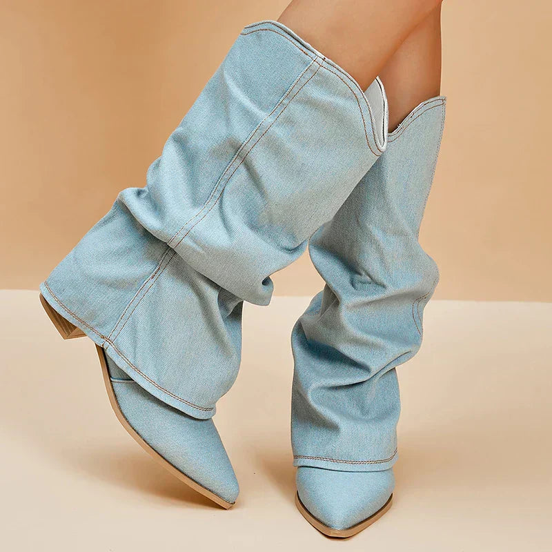 Claire | Denim Knee-High Boots