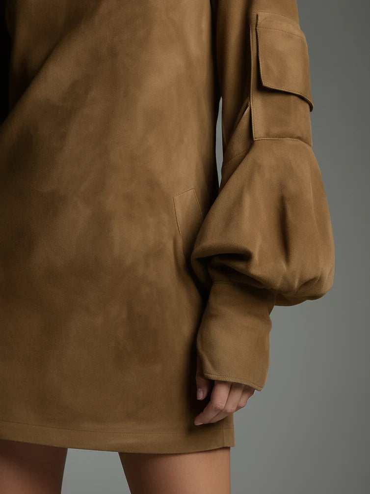 Verónica | Loose-Fit Suede Turtleneck Mini Dress