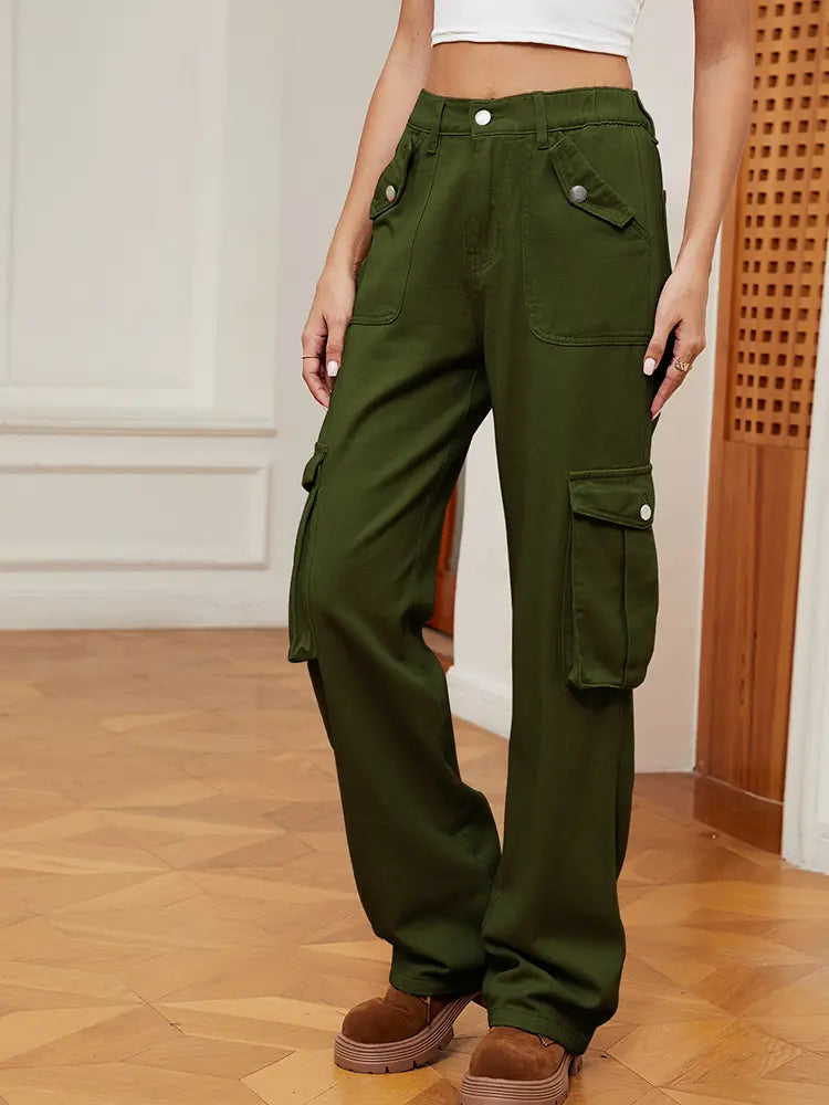 Retro | Elastic Waist Denim Cargo Pants